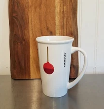 Starbucks White Red Christmas Ornament Balls Triangles Tall Coffee Mug Cup 21 oz