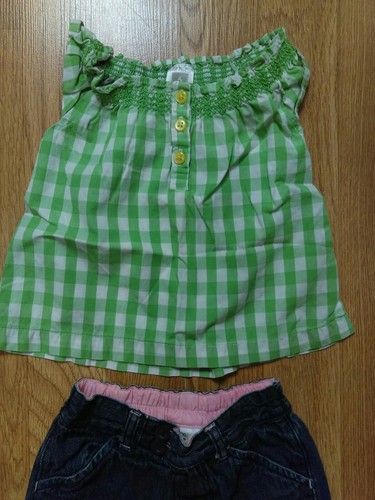 Lot of 2 Pair Green Shirt & Oshkosh B'Gosh Fleece Lined Jeans Pants 6 Months - Picture 2 of 10