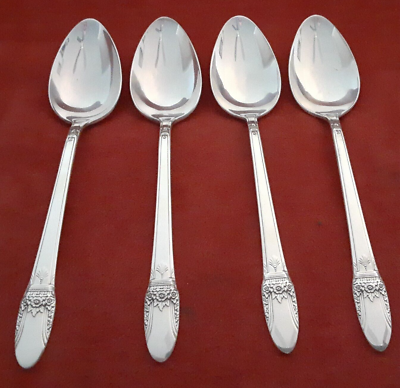 1847 Rogers Bros. silverplate First Love 4 soup spoons 7 5/16