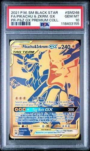 Pikachu & Zekrom GX SM248 Sm Holo BSP Full Art Premium Collection PSA 10
