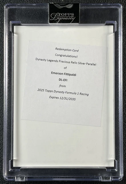EMERSON FITTIPALDI 2025 TOPPS DYNASTY FORMULA 1 LEGENDS PRECIOUS RELIC AUTO /10
