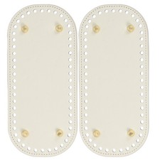 2Pcs Oval PU Leather Bag Bottom Shaper with Holes  Nails 8.7x3.9 Inch Beige
