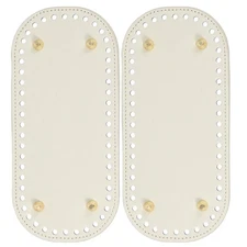 2Pcs Oval PU Leather Bag Bottom Shaper with Holes & Nails 8.7x3.9 Inch Beige