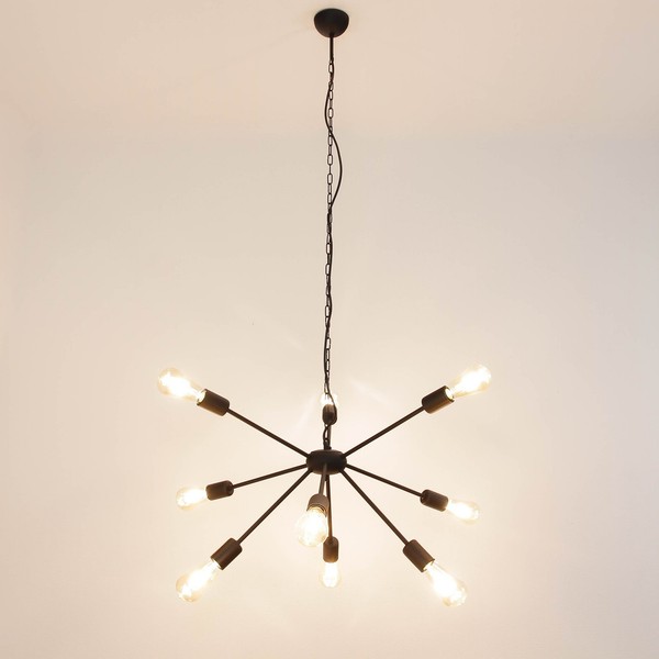 Pendelleuchte Schwarz Ø77Cm 9Xe27 HäNgelampe Loftlampe Decke Vintage Lampe Innen-image