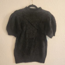CeCe Women's Size Small Black Short Sleeve Fuzzy Sweater NWT