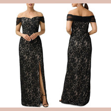 NWT 495 Aidan Mattox  8  Off Shoulder Sweetheart Slit Lace Gown Black J2062