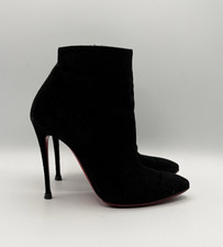 Christian Louboutin Black Suede Pointed Toe Bootie Ankle Boots Stiletto EU 36