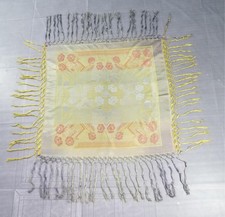 Vintage Traditional Floral Silk Brocade Fringed Piano Shawl 83x82cm