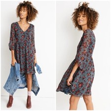 Madewell Moonblossom Ruffle Sleeve Dress V-Neck Floral Print Size 2