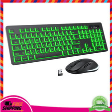 Large Print Wireless Keyboard  Mouse, 7-Color Backlit, Rechargeable PC Set