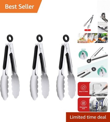 7'' Small Kitchen Tongs Set of 3, Stainless Steel Ice Tongs Food Tongs, Mini S...