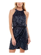 JUMP Womens Stretch Tulip Hem Sleeveless Halter Short Party Blouson Dress