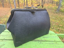 Vintage Black Leather Doctors Bag Original Key Works22"×14"×10"