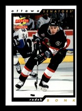 605. error card, miscut . #97 radek bonk  1996-97 score .PWE