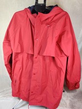 Vintage Lands' End Rain Jacket Unisex Size XL Hooded Drawstring Snap Up Zip Up