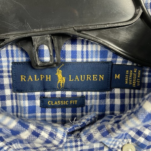 Ralph Lauren Shirt Mens Medium Blue Plaid Flesh Pony Button Down Classic Preppy - Picture 7 of 7