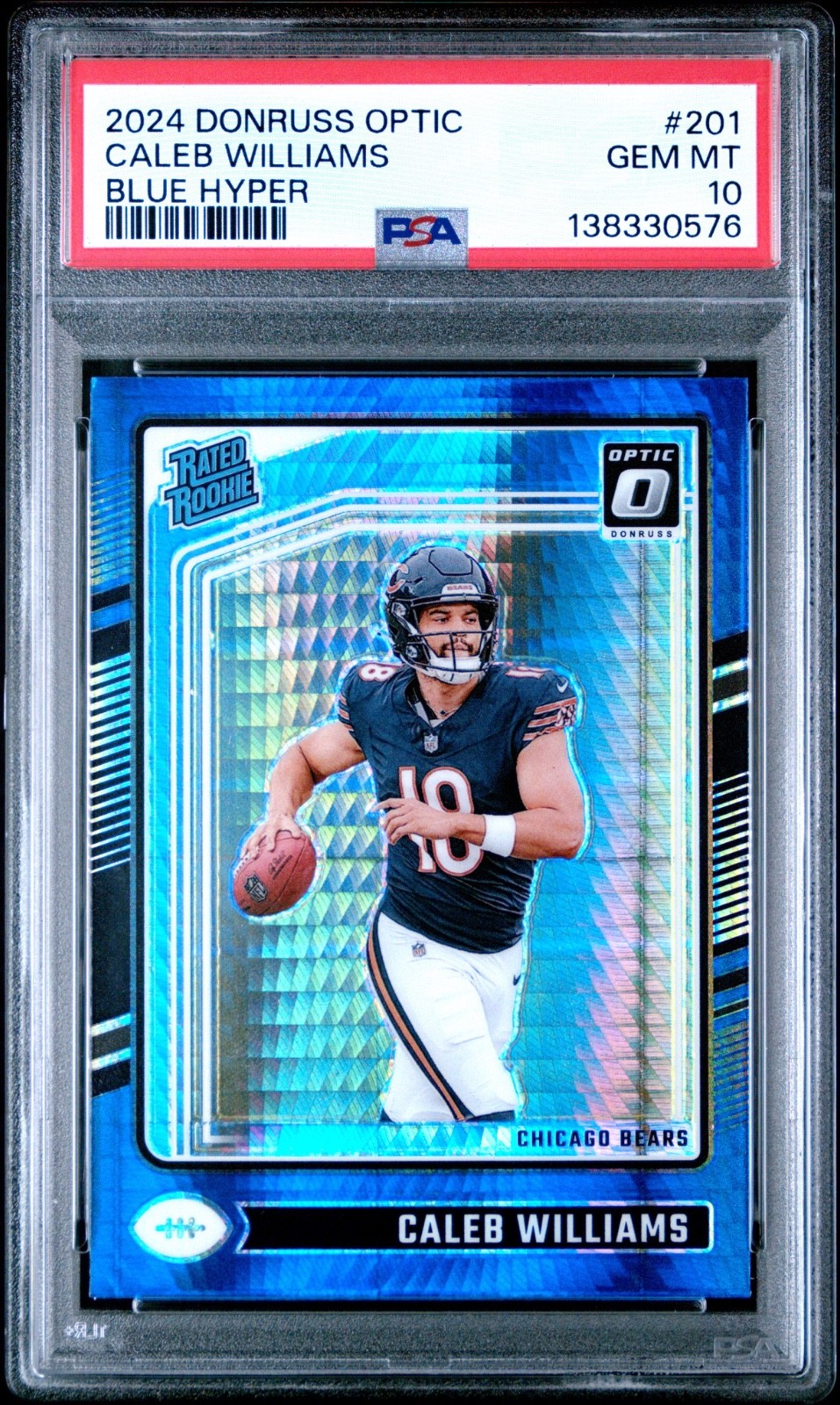 2024 Donruss Optic Caleb Williams #201 Blue Hyper Prizm ROOKIE RC PSA 10 GEM