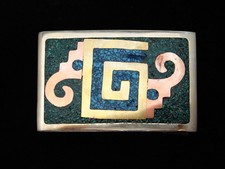 QG29167 VINTAGE 1970s TRADITIONAL DESIGN SOUTHWESTERN DESIGN ART BELT BUCKLE