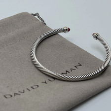 David Yurman 4mm Cable Sterling Silver Garnet and 18K Yellow Gold Bracelet