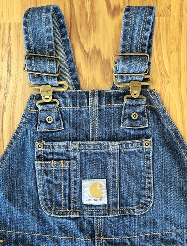 Carhartt Denim Mastercloth Overall Bibs Youth Kids Size 6, Adjustable Straps - Picture 2 of 5