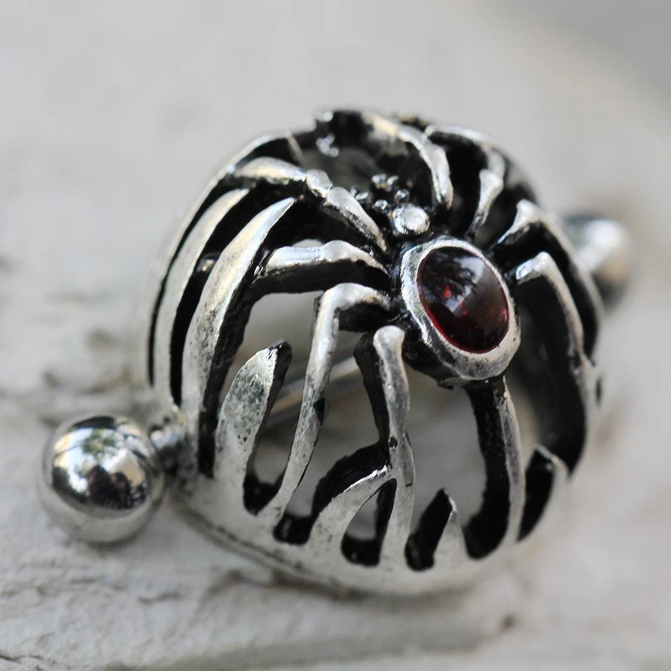 PAR de Protector Pezón Forma Cúpula Araña Gótica Acero Inoxidable 316L Foto 2 de 4