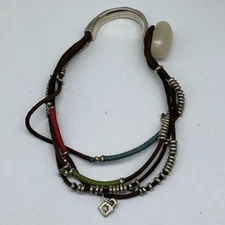 Uno De 50 Silver tone Multi Strand Leather & Cord Wrap Bracelet 58.8g