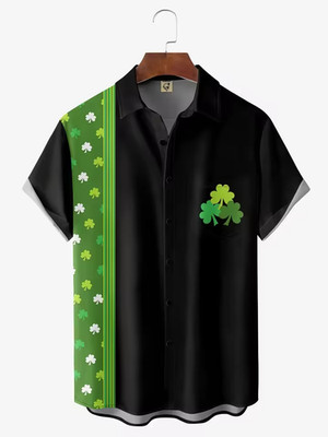 Golden Clover St Patricks Day Hawaiian Shirt Lucky Green Holiday Short Sleeve