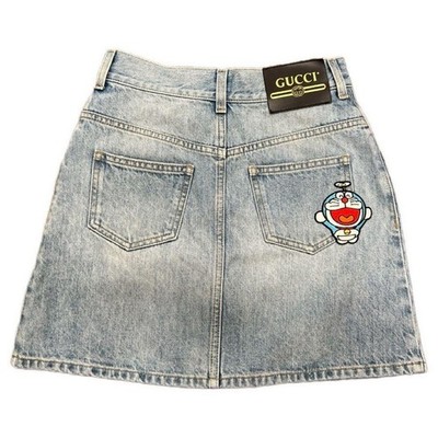 GUCCI x Doraemon Collaboration Denim Skirt, Size 38, Blue, Women's Bottoms