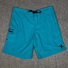 Hurley Board Shorts Mens 38 Teal Blue Recycled Cargo Swim Trunks Surfwear Surf