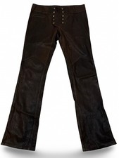 Vintage Ralph Lauren Brown Leather Brass Button Front Western Low Rise Pants 6