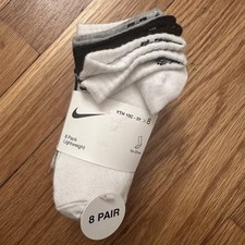 Nike Everyday Kids 10C  3Y Black White Gray 8 Pair Lightweight No-Show Socks