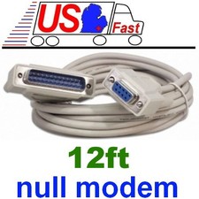 12ft DB9 FEMALE DB25 pin MALE Serial Null Modem Data Cable,Cross/Nul wired Cord