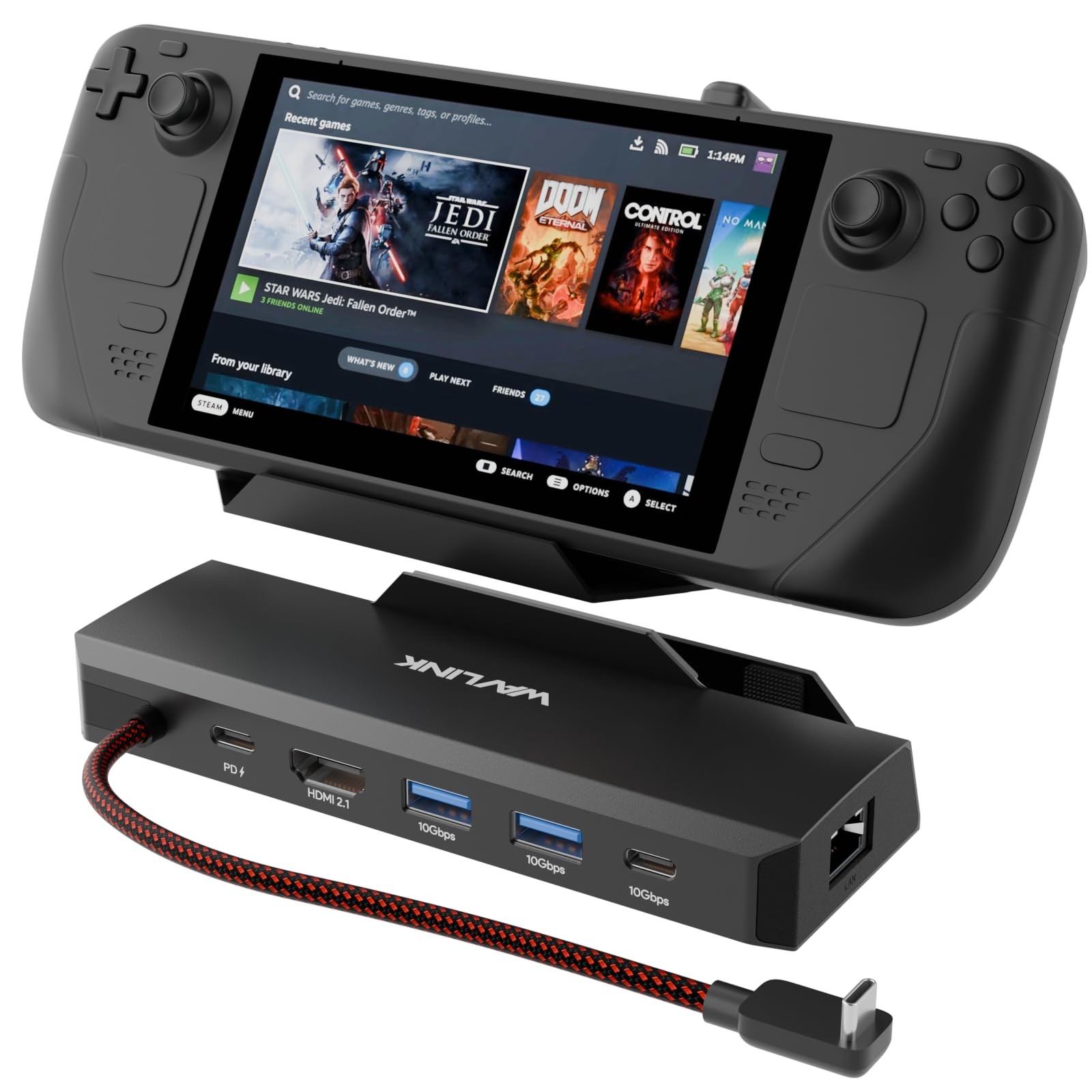 WAVLINK Steam Deck Dock, 6-IN-1 Docking Station for Deck/ROG Ally Black