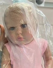 New Complete Anano Reborn Baby Doll Caucasion Blonde Blue eyes Pink Shirt W Box