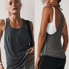 Free People FP Movement Exhale Racerback Active Tank Gray L NEW