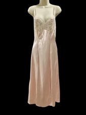 Victoria's Secret Nightgown Slip Dress Small Pink Long Satin Lace Front Slit