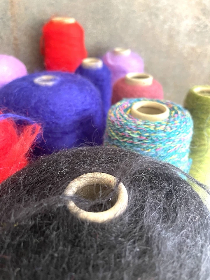 Mohair Wool Cones Vintage x12 various 3 almost full used yarn purple lilac - Image 2 of 4