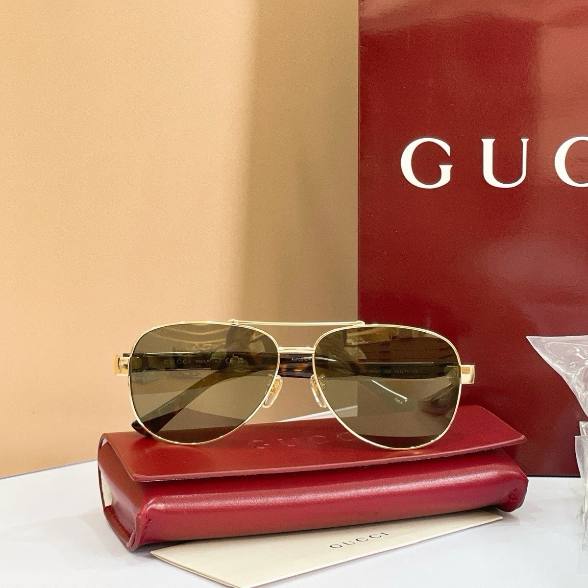 Gucci Aviator Gold Sunglasses for Women for sale | eBay