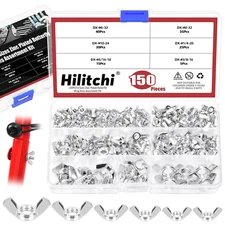 150PCS Wing Nuts Assortment Kit, 3/8", 5/16", 1/4", Carbon Steel Zinc Plated