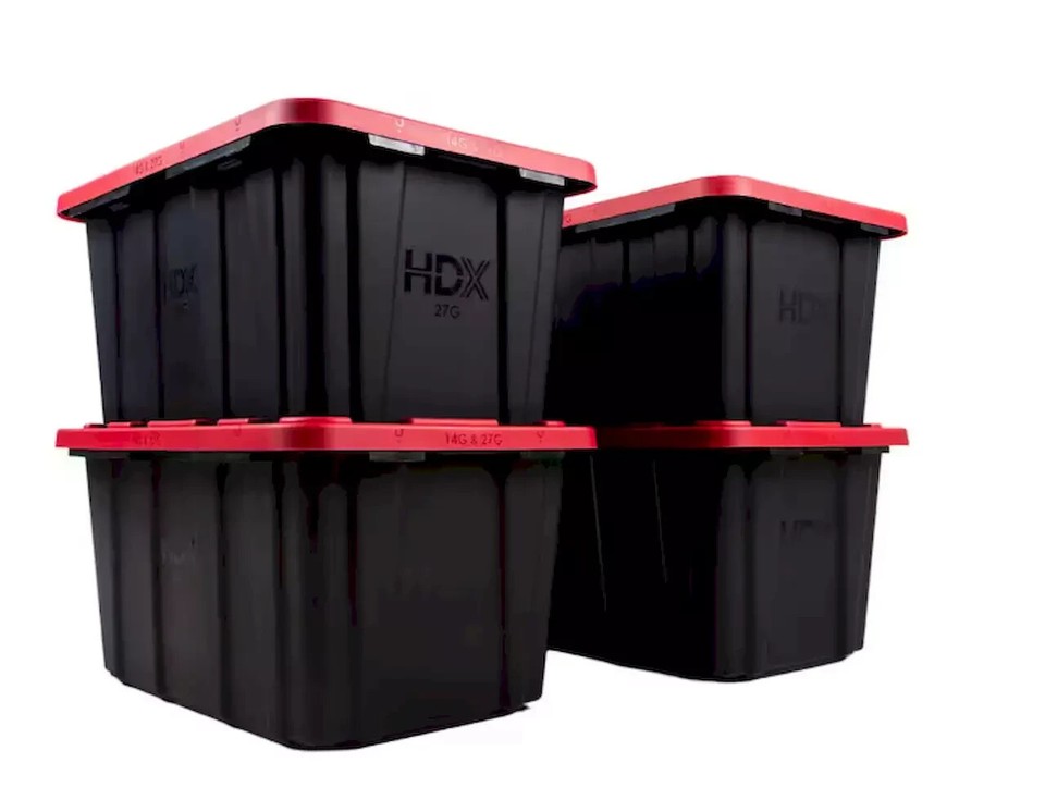 Hyper Tough Black Red 27 30 Gallon Storage Bins With Lids Hyper