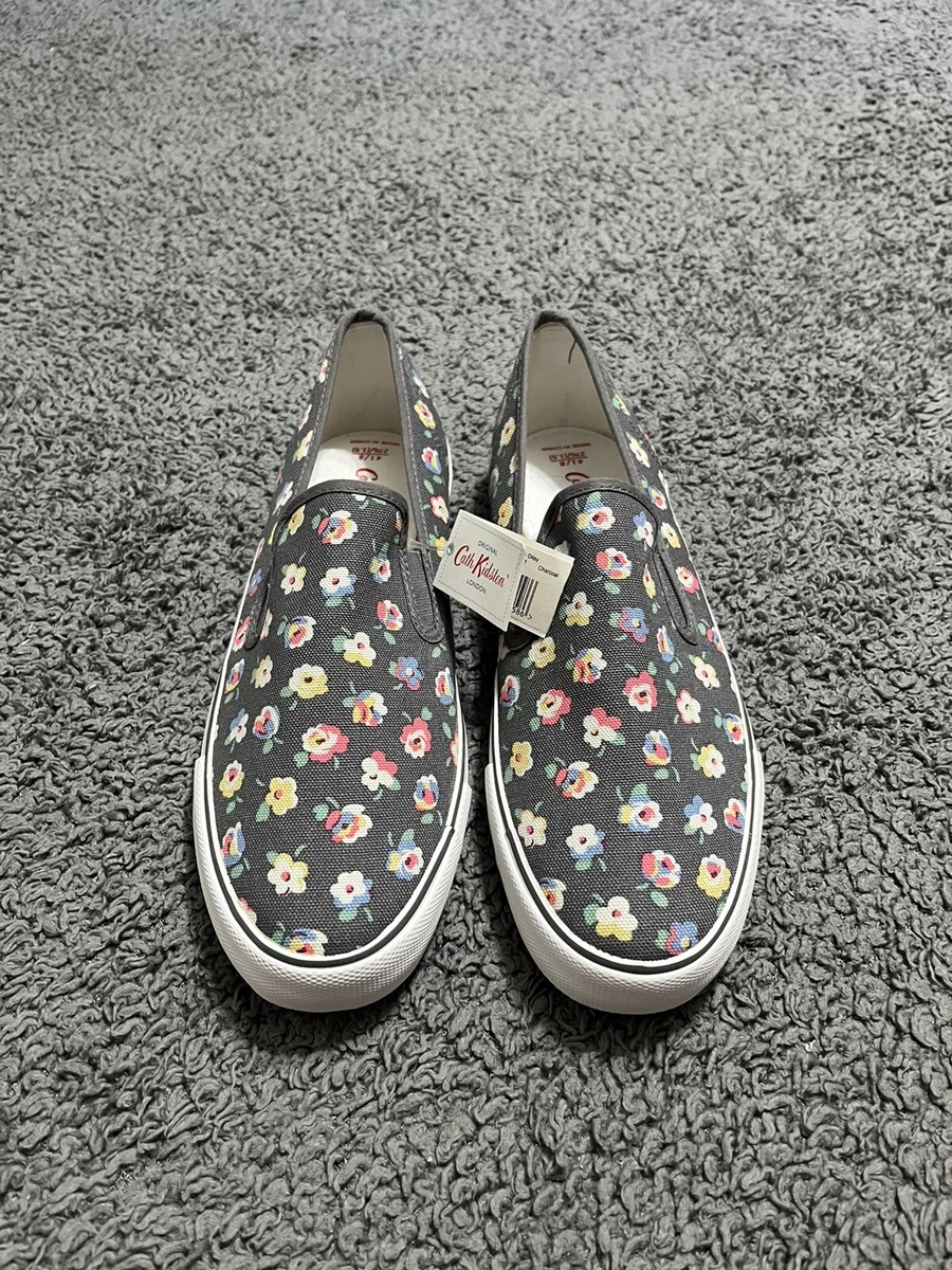 BNWT Womens Grey Floral Cath Kidston Slip On Canvas Shoes Pumps