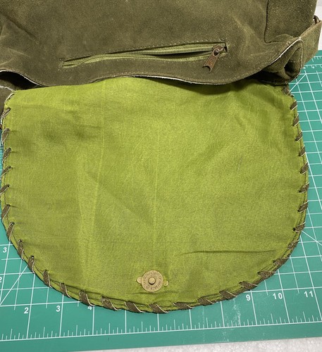 Genuine Soft Suede Leather Steve Madden Bohemian Shoulder Bag Antique Green - Picture 5 of 9