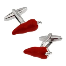 Spicy Chili Red Hot Pepper Cufflinks Wedding Fancy Gift Box & Polishing Cloth