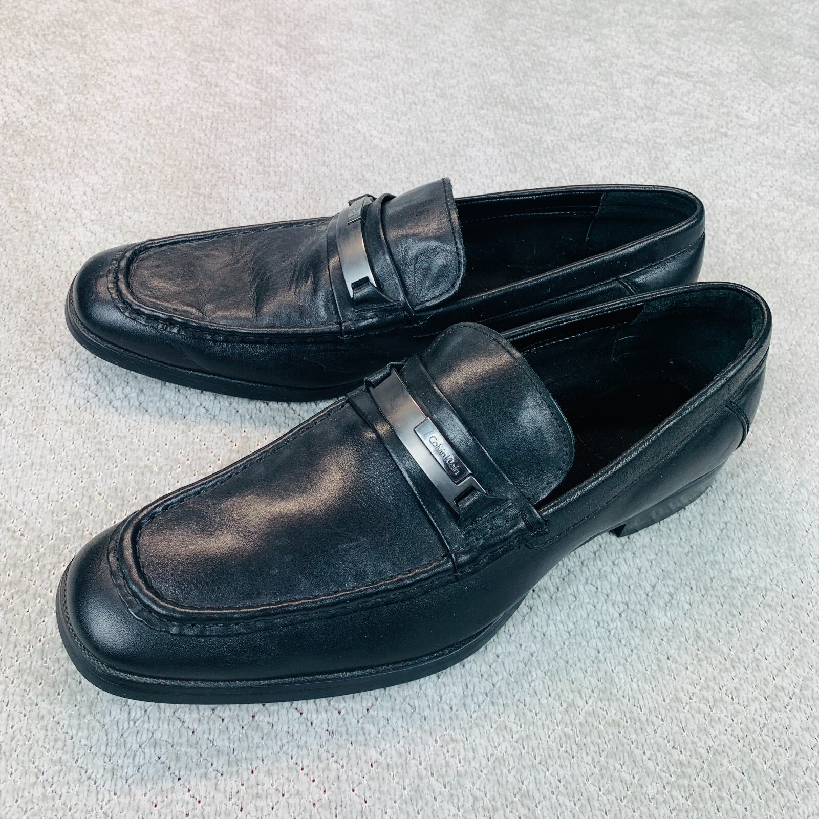 SAOLA Mocassini eleganti slip on CALVIN KLEIN Cordell da uomo taglia 11M in pelle nera