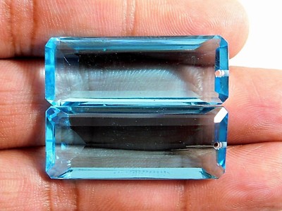 Top Front To Back Drilled Elongated Octagon Cut Beads Hydro Sky BT Qtz 32x13MM
