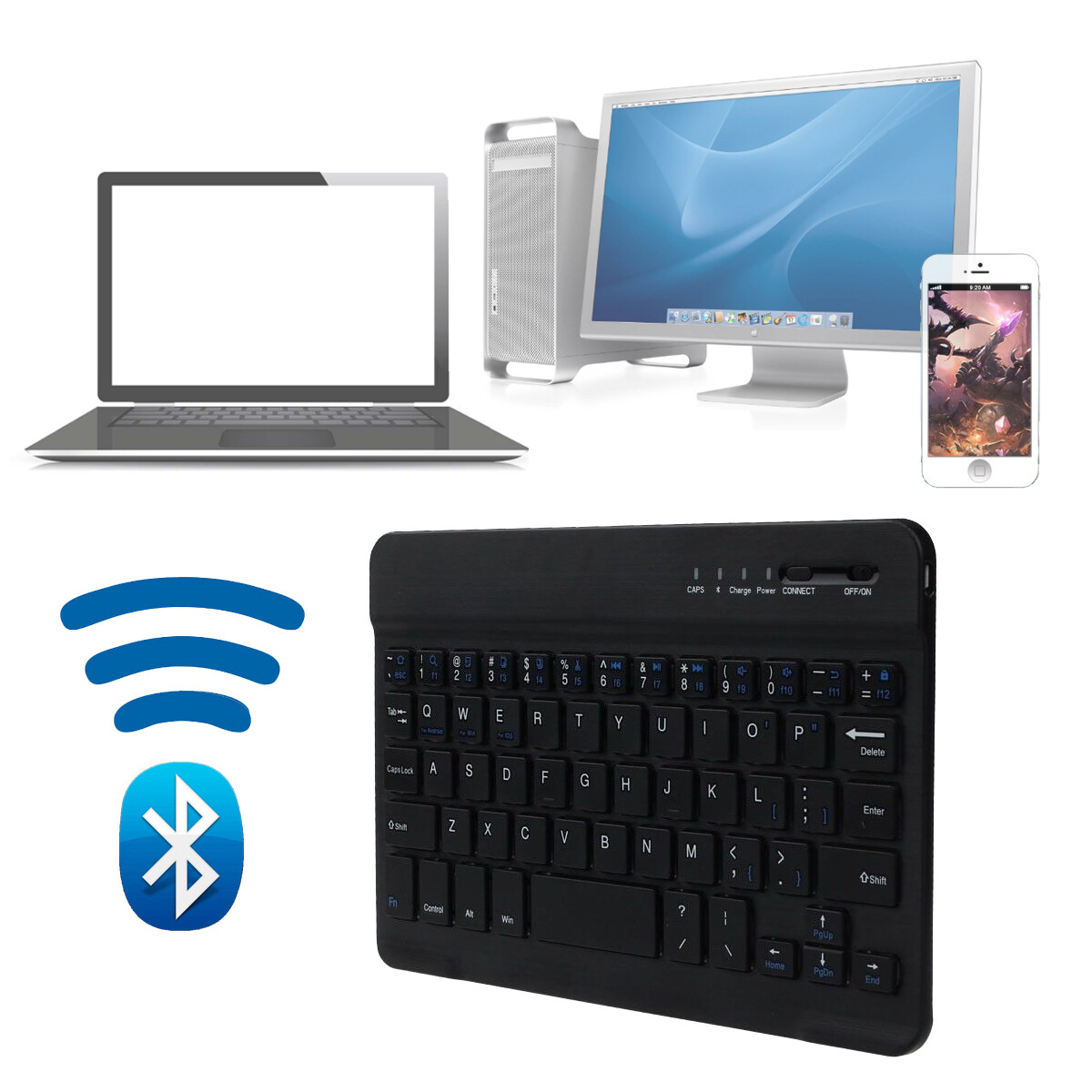 3.0 Bluetooth 2.4GHz Wireless Keyboard For Macbook Windows PC Android IOS Phone