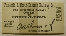 Unused Fairchild & North Eastern Railway Ticket Owen - Shilling (Wisconsin)