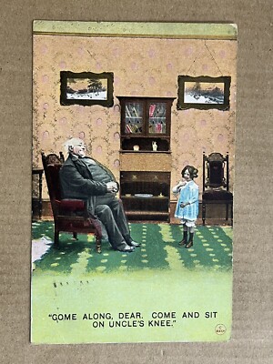 Postcard Comic Cartoon Humor Girl Child Sit On Fat Uncle s Knee Bamforth PC