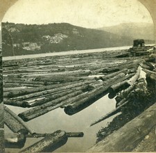 Stereoview Photo Logging Logs in River Rare Amateur View Unknown Location