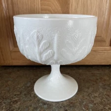 Vintage 1978 FTD Milk Glass Oak Leaf Vase Planter Or Compote Pedestal Dish Bowl